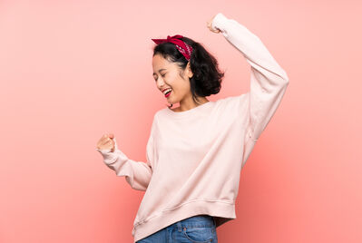 girl cheering with excitment